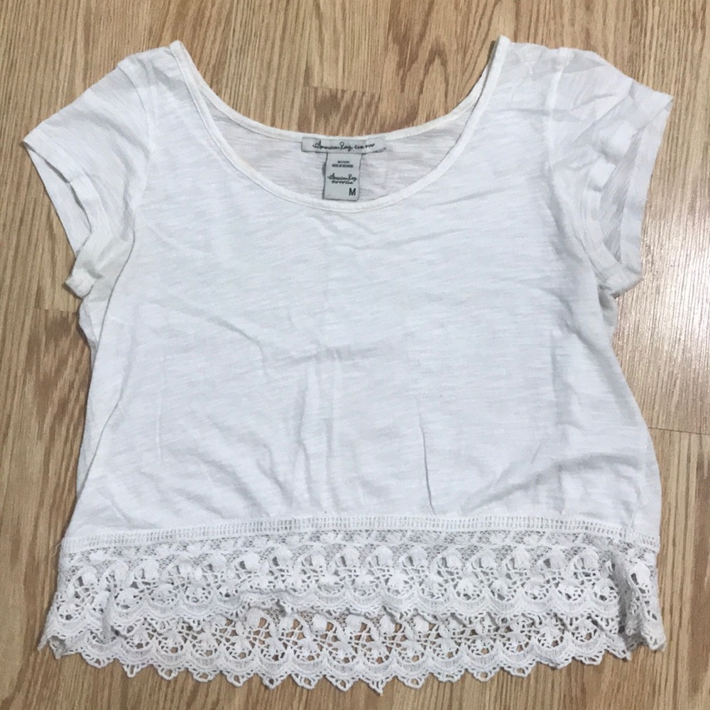 White Crochet Hem Top